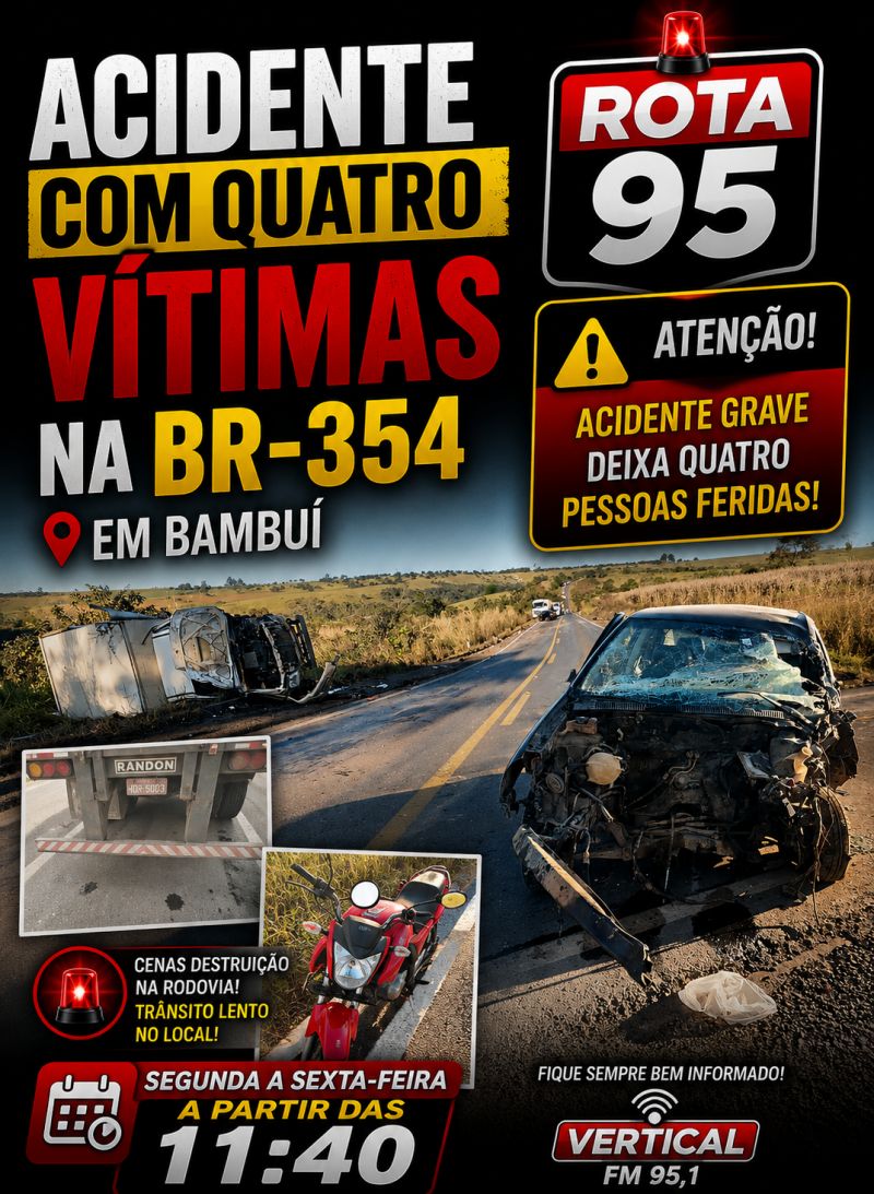 ACIDENTE COM QUATRO VÍTIMAS NA BR-354 EM BAMBUÍ